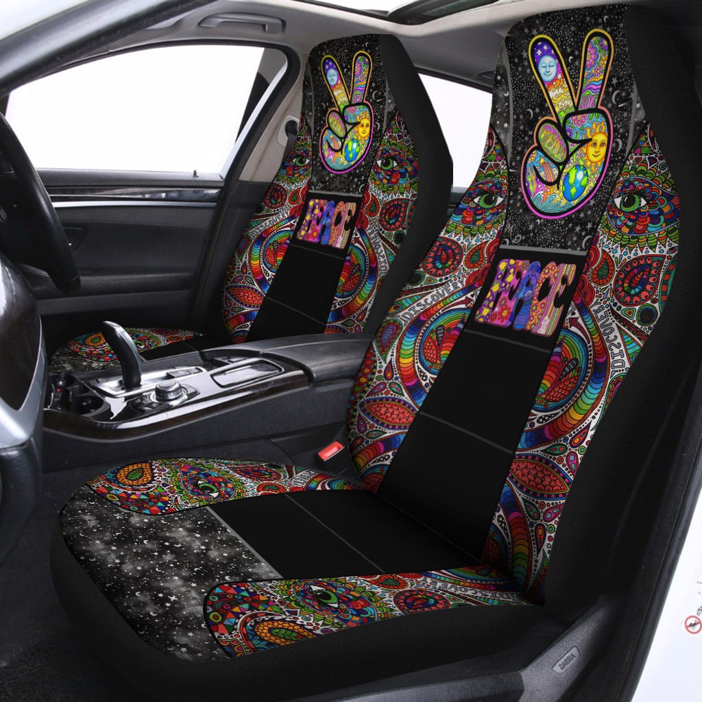 Hippie Car Seat Covers Pair Peace Colorful Seat Cover Etsy