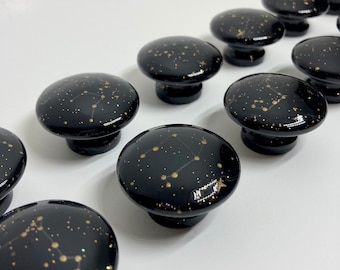 Custom Zodiac Constellation Knobs 1.5” | Hand Painted Black Wooden Pulls | Star Astrology Constellation Space Galaxy | Drawer Cabinet Knobs