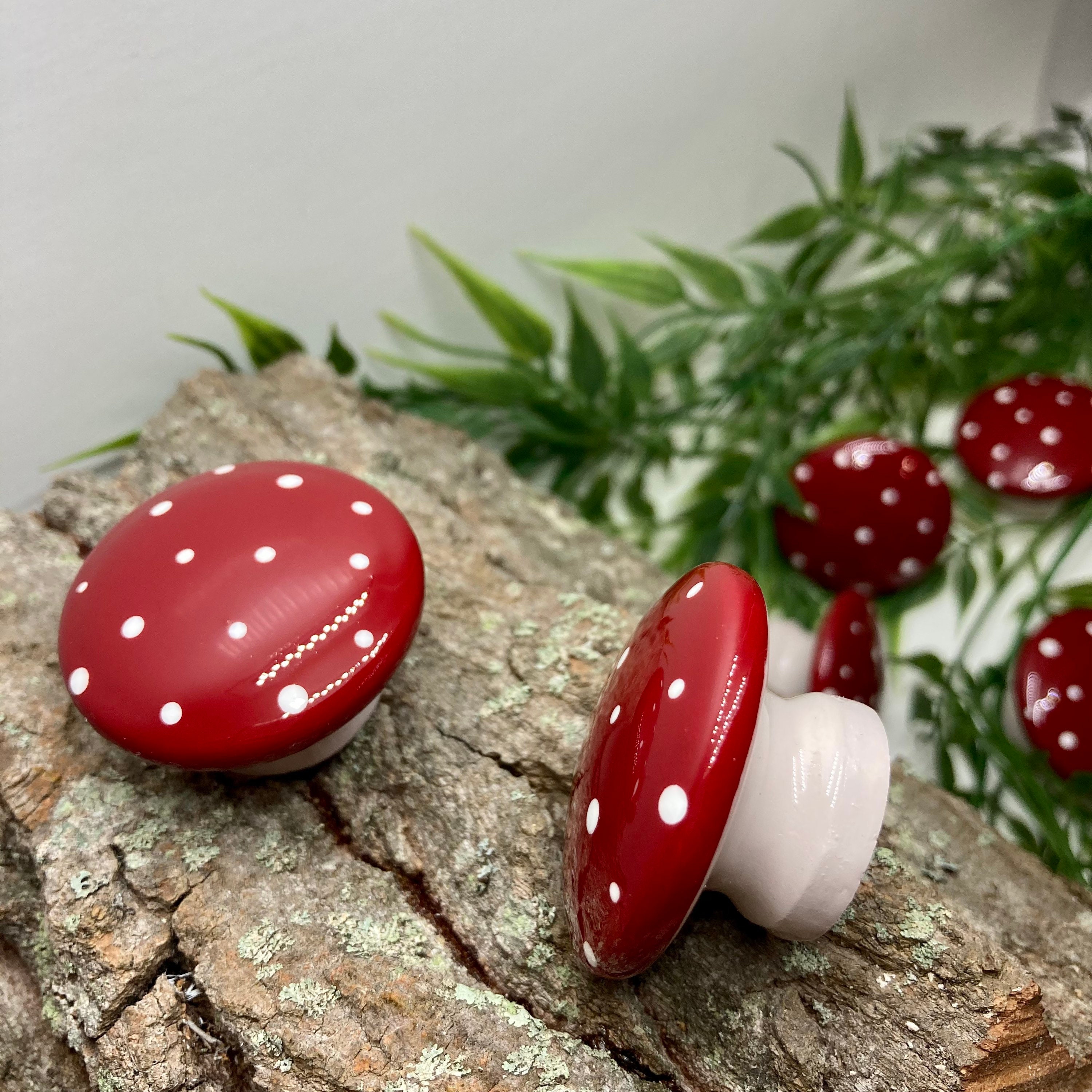 Set of Red Mushroom Knobs 1.5 Hand Painted Pulls Etsy