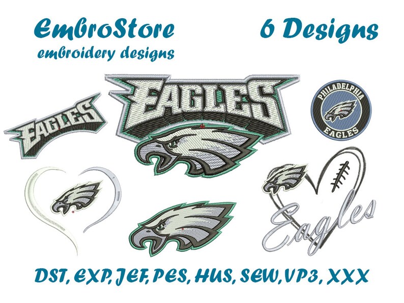 Philadelphia eagles embroidery design 6 desidns 4x4 5x7  etsy Philadelphia eagles embroidery design 6 desidns 4x4 5x7  etsy