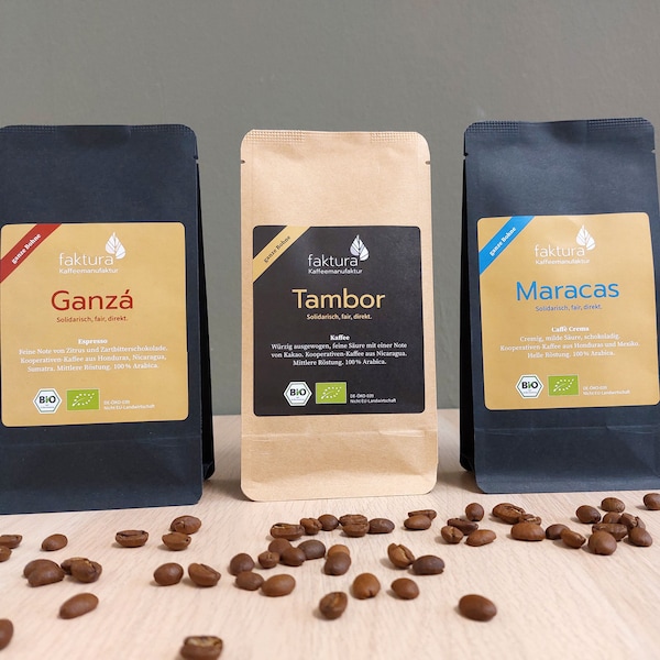 Bio-Kaffee Probierset für Entdecker - 3 x 100g Kaffee aus Rösterei produziert von Menschen mit Beeinträchtigung