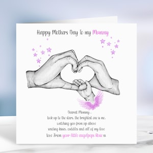 Biglietto personalizzato per la festa della mamma dal cielo, design orsetto luna, biglietto di auguri commemorativo per la tata