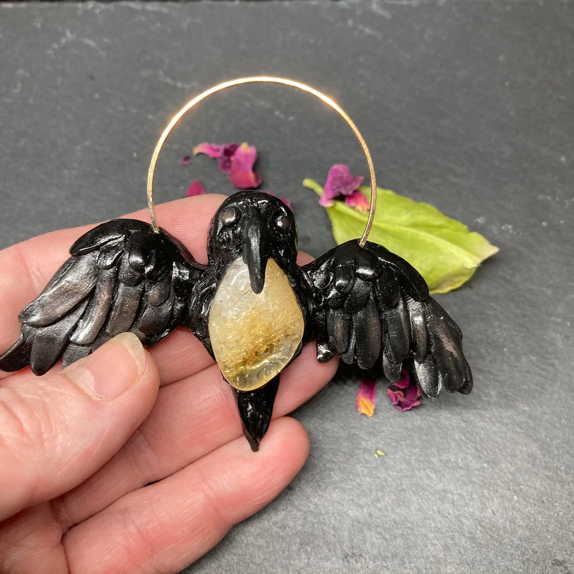 Shamanic Crow Talisman OOAK Citrine Crystal Pendant Amulet Etsy