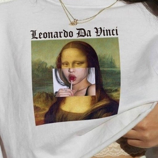 Leonardo Da Vinci Shirt , Mona Lisa Shirt , Lollipop , Da Vinci Print T-Shirts, Mona Lisa Tshirt, Art Lovers Tshirt, Renaissance Shirt Women