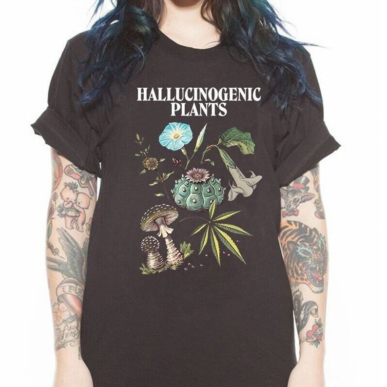 Plantas alucinógenas, camisetas de hongos, camisetas de hongos, camisetas de hongos alucinógenos, ropa estética, ropa hippie, hongos imagen 1