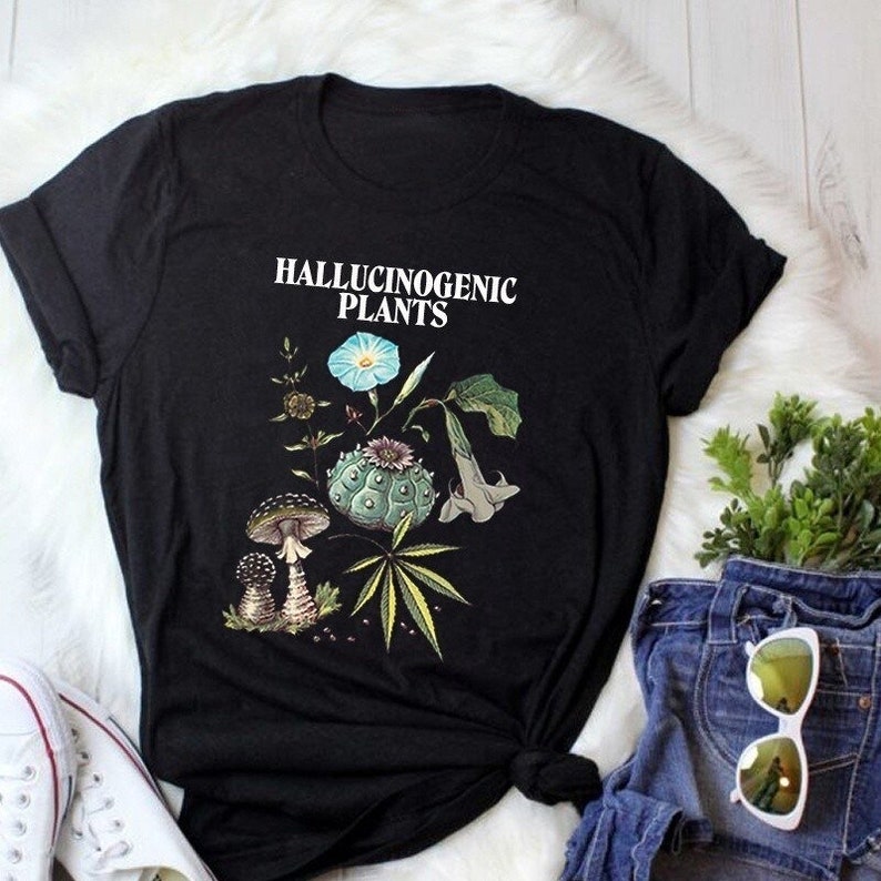 Plantas alucinógenas, camisetas de hongos, camisetas de hongos, camisetas de hongos alucinógenos, ropa estética, ropa hippie, hongos imagen 2