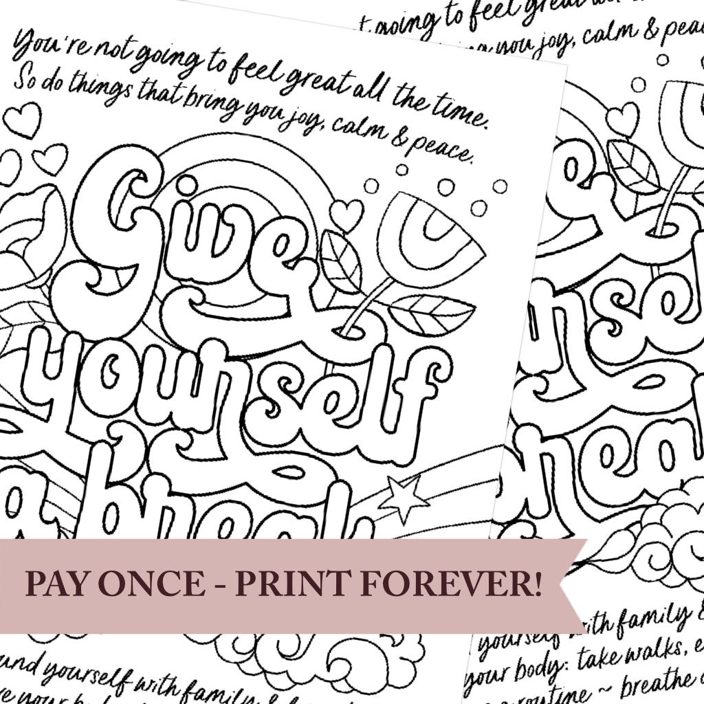 mental health coloring sheet positive self care message etsy