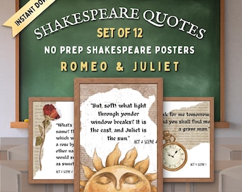 Romeo and Juliet Quote Posters: Vintage Classroom Decor (Digital Download, PDF & PNG)