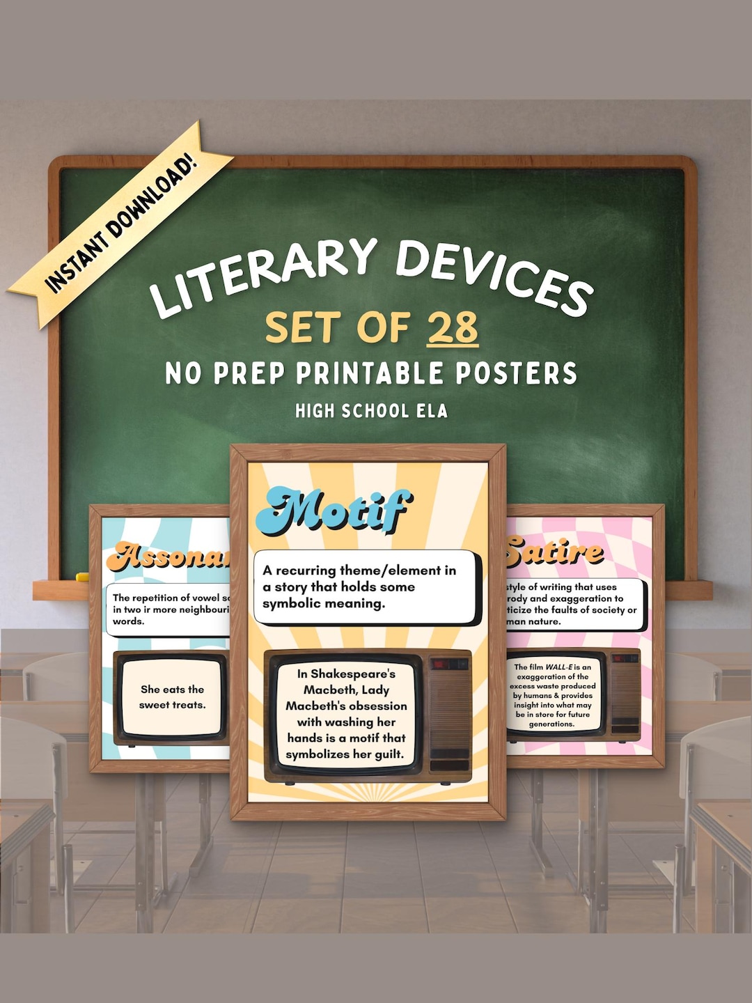 Literary Devices Classroom Posters: Retro ELA Decor (digital Download ...