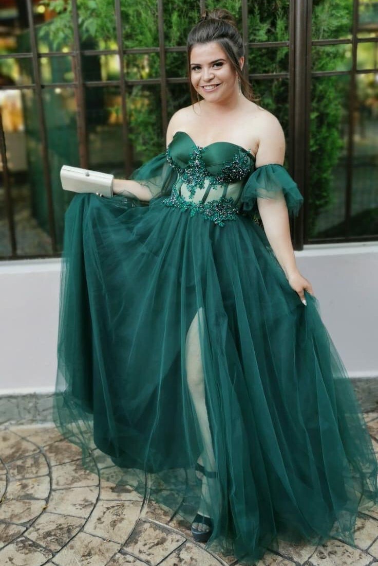 Emerald Corset Tulle Prom Gown Evening 