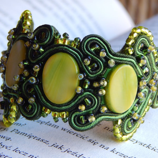 Soutache Bracelet with Mother of Pearl,Green Bracelet,Special Gift For Woman