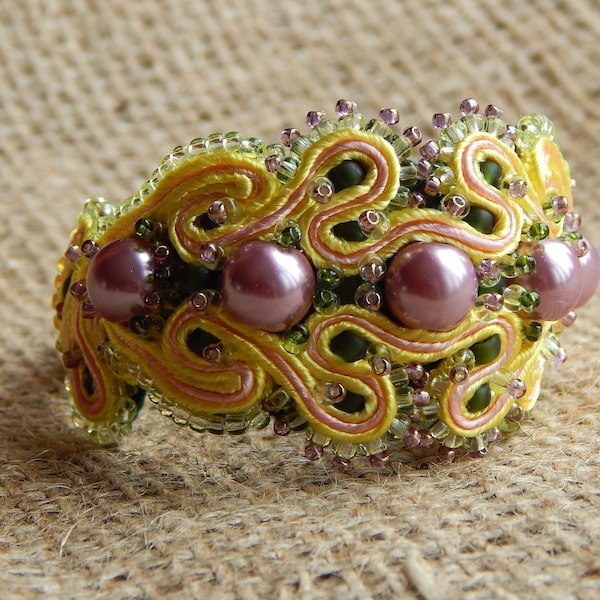 Soutache Bracelet with Cultured Pearls,Special Gift For Woman,Handmade Bracelet