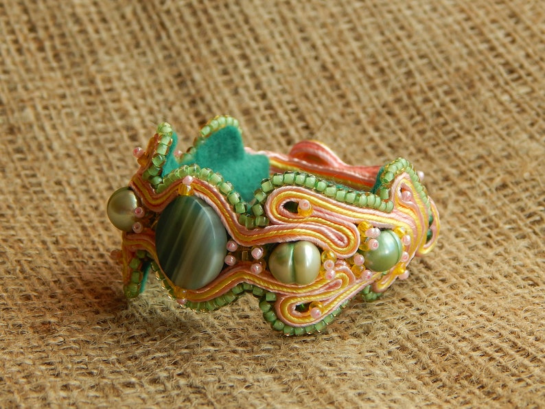 Soutache Bracelet With Agate,Light Green Bracelet,Summer Bracelet,Special Gift For Woman image 4