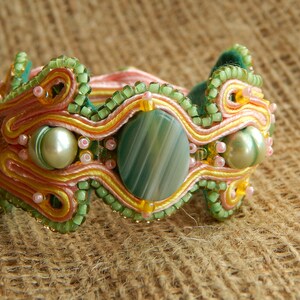 Soutache Bracelet With Agate,Light Green Bracelet,Summer Bracelet,Special Gift For Woman image 2