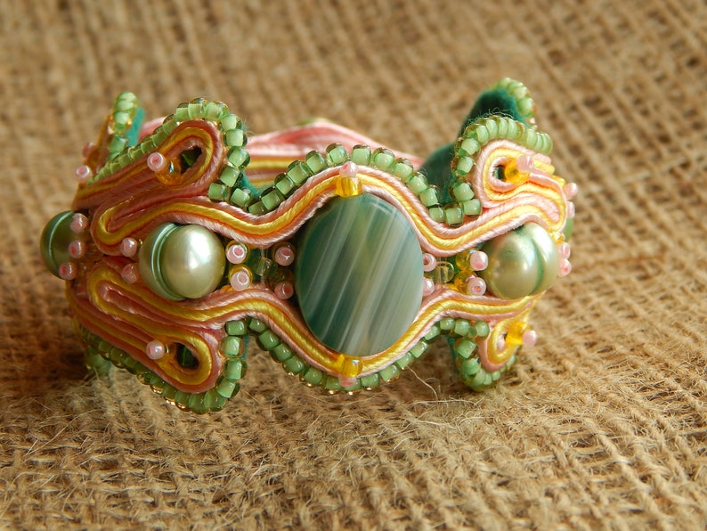 Soutache Bracelet With Agate,Light Green Bracelet,Summer Bracelet,Special Gift For Woman image 2
