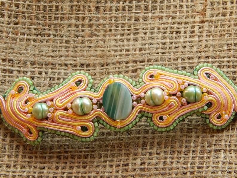 Soutache Bracelet With Agate,Light Green Bracelet,Summer Bracelet,Special Gift For Woman image 1