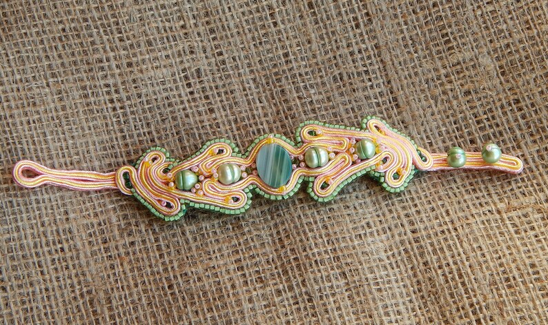 Soutache Bracelet With Agate,Light Green Bracelet,Summer Bracelet,Special Gift For Woman image 5