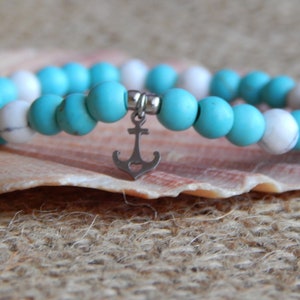 Summer Vibes Bracelet,Sea Life Bracelet,6 mm Howlite Bracelet,Special Gift For Women