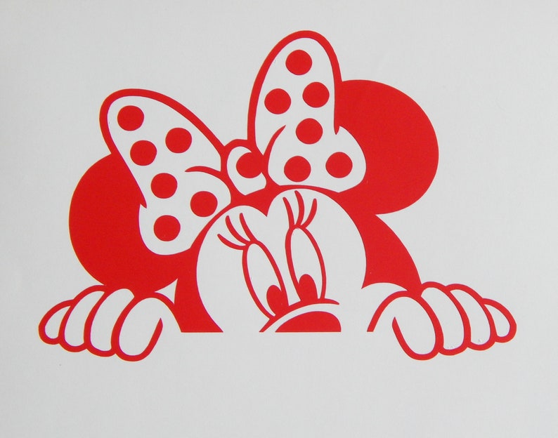 Minnie Mouse Peeking Disney Inspired Car Body Window Bumper Vinyl Decal Sticker image 2