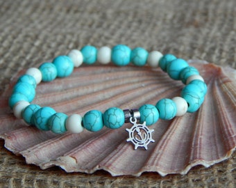 Sea Life Bracelet,Summer Bracelet,Howlite Bracelet,6 mm Beads Bracelet,Turquoise & Ivory Beads Bracelet