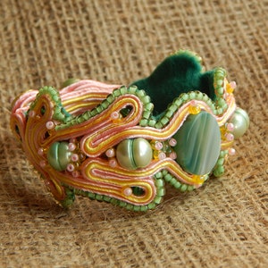 Soutache Bracelet With Agate,Light Green Bracelet,Summer Bracelet,Special Gift For Woman image 3