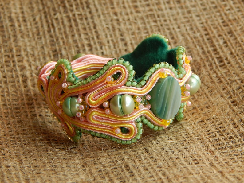 Soutache Bracelet With Agate,Light Green Bracelet,Summer Bracelet,Special Gift For Woman image 3