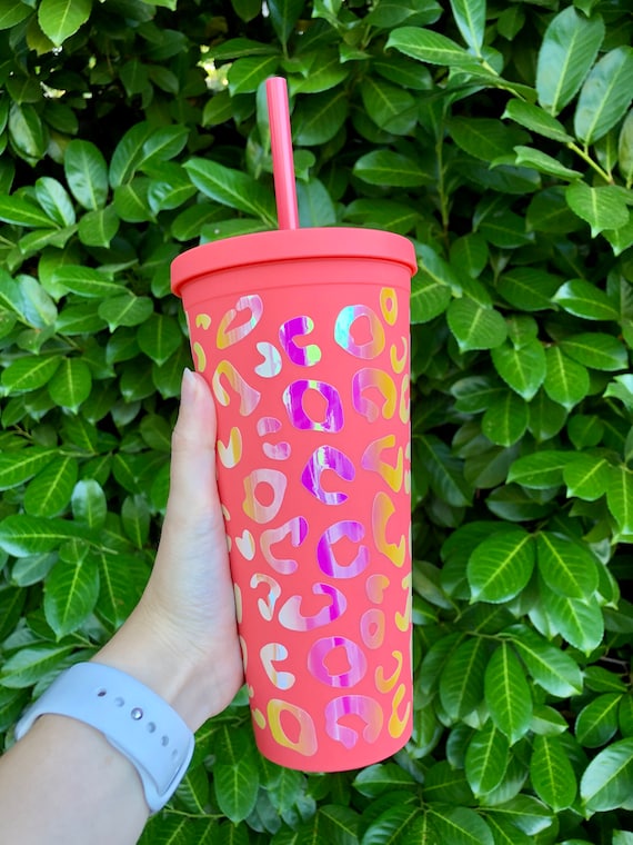 Leopard Tumbler Matte Water Bottle With Straw Holographic 