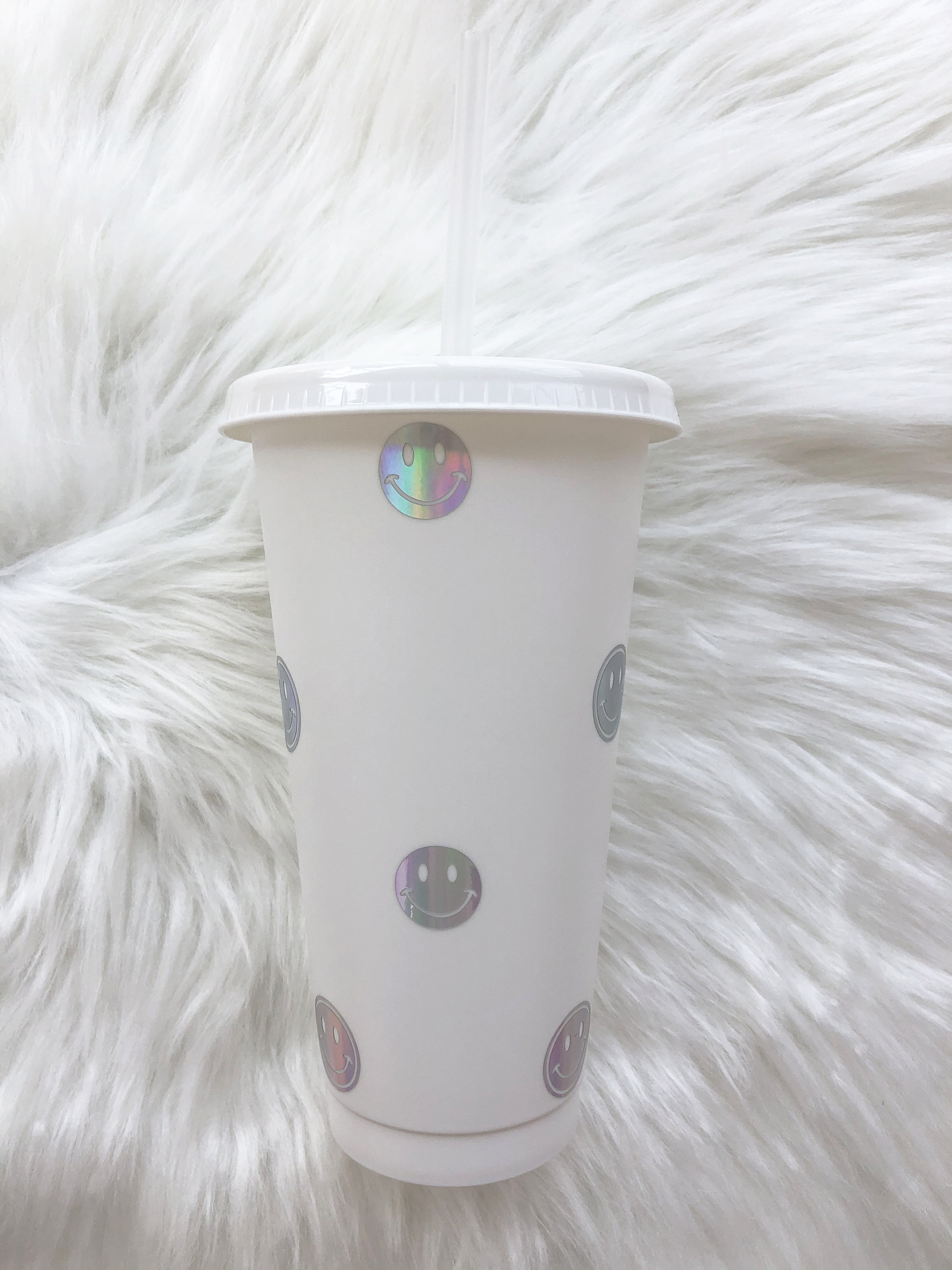 Smiley Face Trendy Aesthetic Tumbler With Straw Retro Smiley Face Iced Coffee  Cup Cold Coffee Cup Gift Teenage Girl Retro Cute 