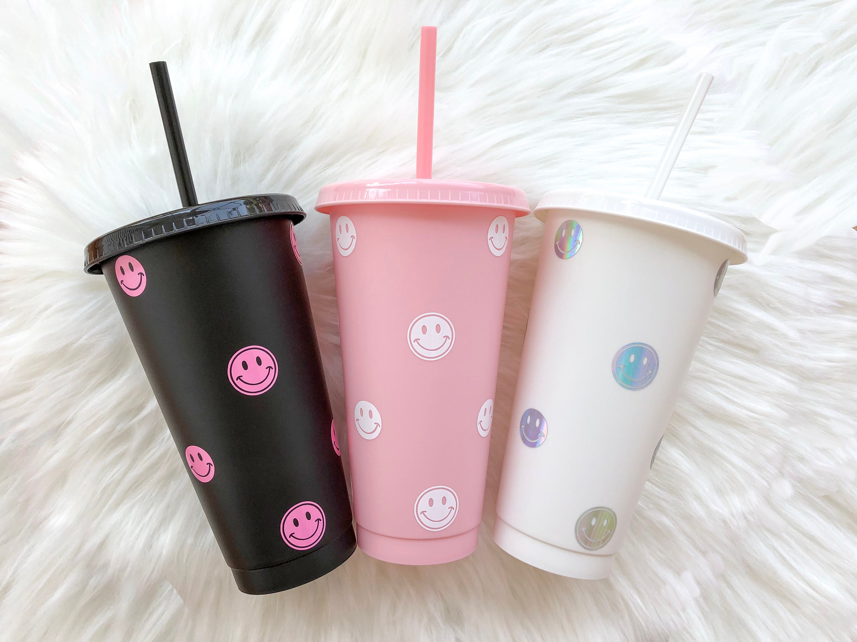 Smiley Face Trendy Aesthetic Tumbler With Straw Retro Smiley Face