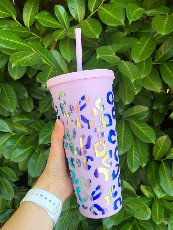 Leopard Tumbler Matte Water Bottle With Straw Holographic 