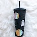 Halloween Pumpkin Bat Ghost Matte Black Tumbler with Straw | Fall Themed Iced Coffee Cup | Halloween Water Bottle | Spooky Season Cup |Ghost 