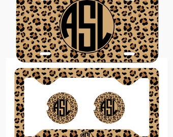 Leopard License Plate White Gold,Orange Animal Print Floral Purple Personalized Front Car Tag for Women Black Fuschia Name Car Plate