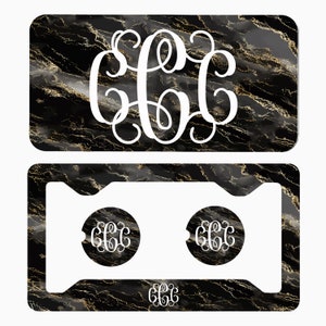 Grey Gold  Marble License Plate-Monogram Car Tag, Front License Plate Personalized Plate,White Monogram Marble Design, Key Chain Set,