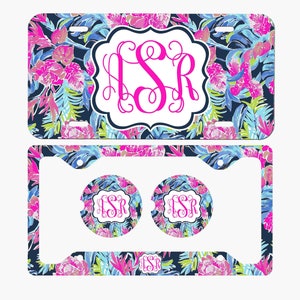 Personalized License Frame Car Coasters License Plate Car Tag set Monogram License Plate - Personalized Plate and accessories
