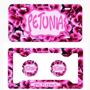 Petunia Flower-Inspired Design , Floral Personalized License Frame Car Coasters License Plate Car Tag Set Monogram License Plate Accessories