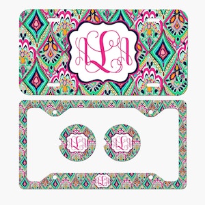 Personalized License Frame Car Coasters License Plate Car Tag set Monogram License Plate -Personalized Plate and accessories