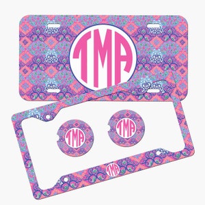 Cadre de licence personnalisé, sous-verres de voiture, étiquette de voiture, plaque d'immatriculation monogramme - plaque et accessoires personnalisés