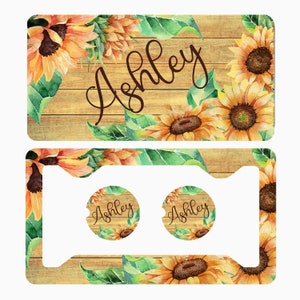 Sunflower Wood Personalized License Plate , Custom License Plate Car Accessories License Frame,Car Coasters.