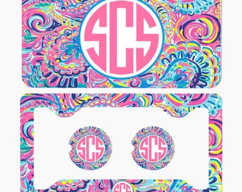Blue,Pink,Yellow,Mixed Color ,Front License Plate Car Coasters, Frame, Key Chain ,Monogram License Plate -Personalized Plate and Accessories