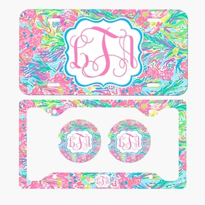 Personalized License Frame Car Coasters License Plate Car Tag set Monogram License Plate  Personalized Plate and accessories