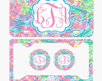 Personalized License Frame Car Coasters License Plate Car Tag set Monogram License Plate  Personalized Plate and accessories
