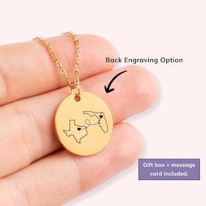 Collier de pays personnalisé, collier pour deux maisons, collier d'état, cadeau relation longue distance, échange étranger, cadeau de carte de pays d'étudiant