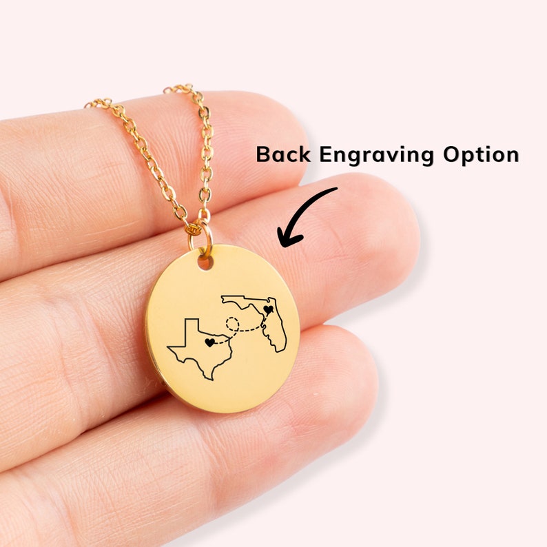 Custom with any two locations necklace Countries States or Provinces long distance family, Best Friend Necklace, Going Away Gift Jewelry image 1