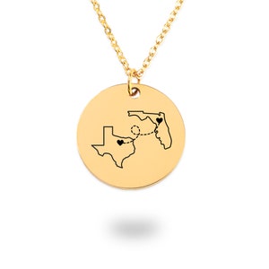 Collar personalizado de relación de larga distancia con mapa de estado o país grabado personalizado, regalo de joyería para novia, regalo de amor imagen 4