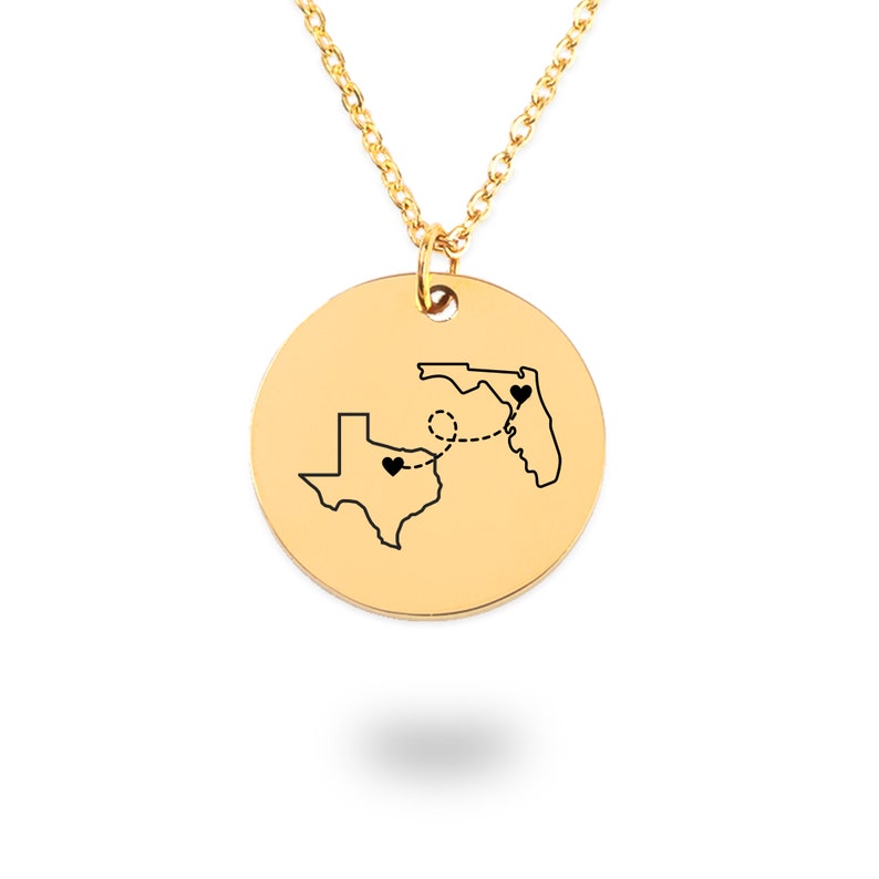 Custom with any two locations necklace Countries States or Provinces long distance family, Best Friend Necklace, Going Away Gift Jewelry image 4