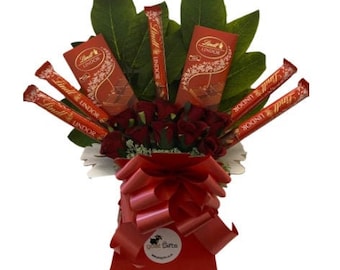 Lindt Lindor Chocolate Seda Flores Yankee Vela Bouquet Regalo - BARRAS DE TALLA COMPLETA