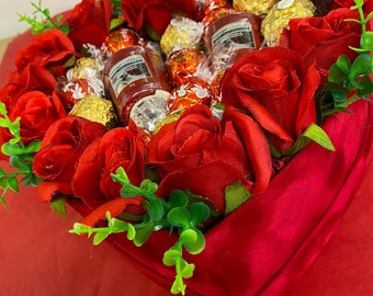 Valentine’s Day Red Velvet Hat Box Gift Ferrero Rocher & Lindt Lindor chocolate with Yankee candle