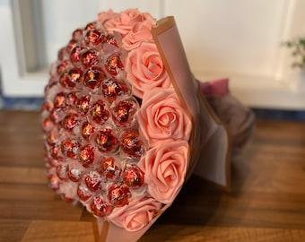 Large Lindt Lindor Chocolate & Flowers Hand-Tied Bouquet Gift.