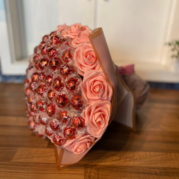 Large Lindt Lindor Chocolate & Flowers Hand-Tied Bouquet Gift.