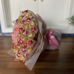 Large Ferrero Rocher Lindt Lindor Chocolate & Flowers Hand-Tied Bouquet Gift.